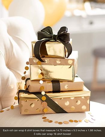 ورق تغليف لحفلات الزفاف وأعياد الميلاد وحفلات التخرج وعيد الأب وجميع المناسبات وهو مزين بنقاط كرافت ذهبية (3 لفافات، 75 مترًا مربعًا)