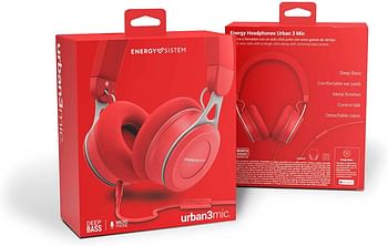 Energy Sistem Headphones Urban 3 Mic Red (Deep Bass, Comfortable ear pads ,Metal finishes, Control talk)