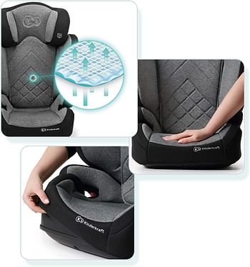 Kinderkraft Car Seat XPAND, Booster Child Seat, with Isofix, Adjustable Headrest, Side Protection, for Toddlers, Infant, Group 2/3, 15-36 Kg, Up to 12 Years, Safety Certificate Intertek, Gray
