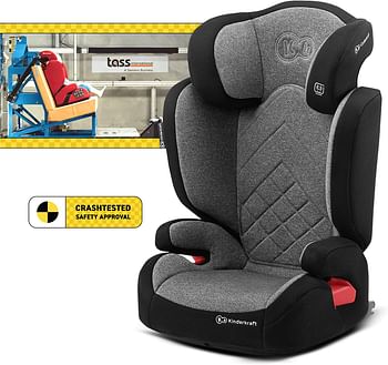 Kinderkraft Car Seat XPAND, Booster Child Seat, with Isofix, Adjustable Headrest, Side Protection, for Toddlers, Infant, Group 2/3, 15-36 Kg, Up to 12 Years, Safety Certificate Intertek, Gray