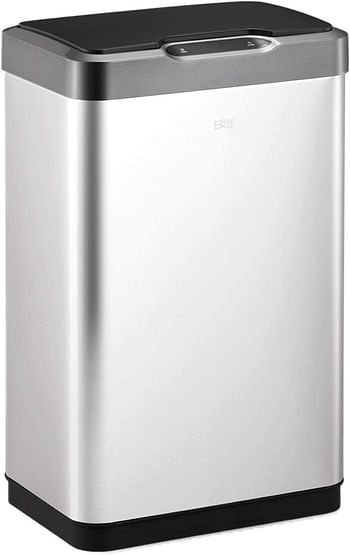 Eko Mirage-T 50 Liter / 13.2 Gallon Touchless Rectangular Motion Sensor Trash Can, Brushed Stainless Steel Finish Silver