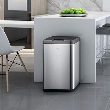 Eko Mirage-T 50 Liter / 13.2 Gallon Touchless Rectangular Motion Sensor Trash Can, Brushed Stainless Steel Finish Silver