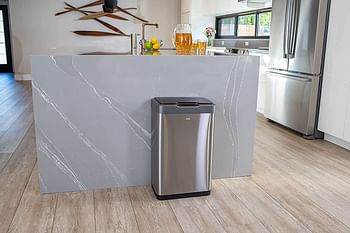 Eko Mirage-T 50 Liter / 13.2 Gallon Touchless Rectangular Motion Sensor Trash Can, Brushed Stainless Steel Finish Silver