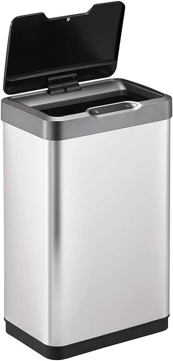 Eko Mirage-T 50 Liter / 13.2 Gallon Touchless Rectangular Motion Sensor Trash Can, Brushed Stainless Steel Finish Silver