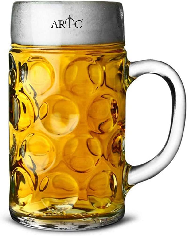 ARTC® German Beer Mug Stein 1000ml Beer Tankard, Glass Stein Isar Stein Handled Beer mug Classic Beer Tankard Jumbo Size Clear