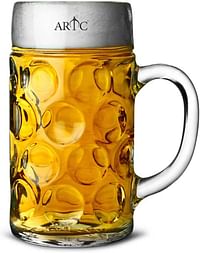 ARTC® German Beer Mug Stein 1000ml Beer Tankard, Glass Stein, Isar Stein, Handled Beer mug, Classic Beer Tankard Jumbo Size Clear