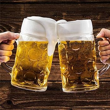 ARTC® German Beer Mug Stein 1000ml Beer Tankard, Glass Stein Isar Stein Handled Beer mug Classic Beer Tankard Jumbo Size Clear