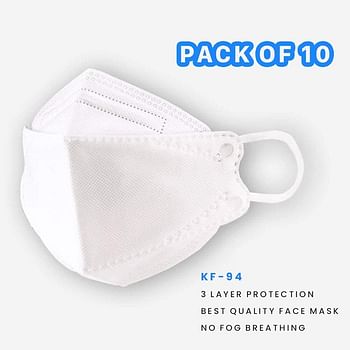 Face Mask [Pack of 10] ** [Individually Packed] Best Quality Non Woven Face Mask 3 Layer Protection No Fog Breathing/19.8 x 8.5cm/White