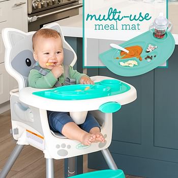 Infantino-Grow-With-Me 4-In-1 reclinable/Convertible Baby High Chair with soft cushion and rolling front wheels |Space Saver|Booster Seat|Toddler Chair- Aqua