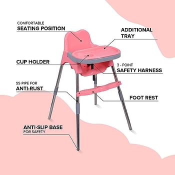 Esqube Spotty Baby Feeding Chair And Kids Dining High Chair with Foot Rest And Tray Pink Color…