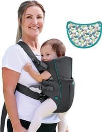 Infantino Swift Classic Carrier with Pocket - 2 Ways to Carry Grey Carrier with Wonder Bib & Essentials Storage Front Pocket, Adjustable Back Strap, Inward & Outward Facing, Easy to Clean Material , /Black/One Size