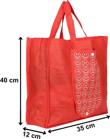 Fun Homes Shopping Grocery Bags Foldable, Washable Grocery Tote Bag With One Small Pocket, Eco-Friendly Purse Bag Fits In Pocket Waterproof & Lightweight (Set Of 5,Red)