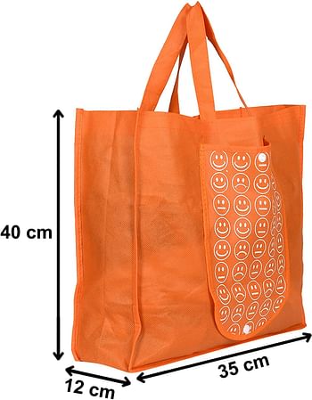 Fun Homes Shopping Grocery Bags Foldable, Washable Grocery Tote Bag With One Small Pocket, Eco-Friendly Purse Bag Fits In Pocket Waterproof & Lightweight Set Of 2, Orange & Green
