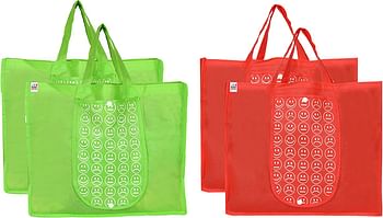 Fun Homes Shopping Grocery Bags Foldable, Washable Grocery Tote Bag With One Small Pocket, Eco-Friendly Purse Bag Fits In Pocket Waterproof & Lightweight (Set Of 4,Green & Red)