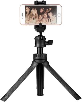Gizomos GP-15ST Selfie Table Tripod, Unique 2 in 1 phone holder with hot shoe design black