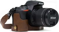 MegaGear Nikon D5600, D5500 Ever Ready Leather Camera Half Case and Strap, with Battery Access - Dark Brown - MG1171