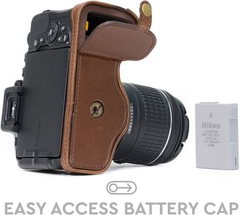 MegaGear Nikon D5600, D5500 Ever Ready Leather Camera Half Case and Strap, with Battery Access - Dark Brown - MG1171