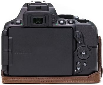 MegaGear Nikon D5600, D5500 Ever Ready Leather Camera Half Case and Strap, with Battery Access - Dark Brown - MG1171