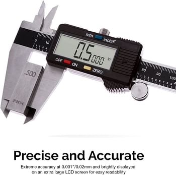 NEIKO 01409A 12” Electronic Digital Caliper | Extra Large Display | 0-12 Inches | Inch/Fractions/Millimeter Transition| Polished Stainless Steel