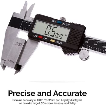 Neiko 01407A Electronic Digital Caliper Stainless Steel Body With Large Lcd Screen | 0-6 Inches | Inch/Fractions/Millimeter  Silver/Black