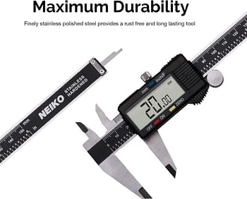 Neiko 01407A Electronic Digital Caliper Stainless Steel Body With Large Lcd Screen | 0-6 Inches | Inch/Fractions/Millimeter  Silver/Black