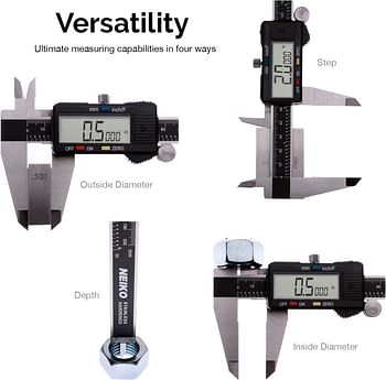 Neiko 01407A Electronic Digital Caliper Stainless Steel Body With Large Lcd Screen | 0-6 Inches | Inch/Fractions/Millimeter  Silver/Black