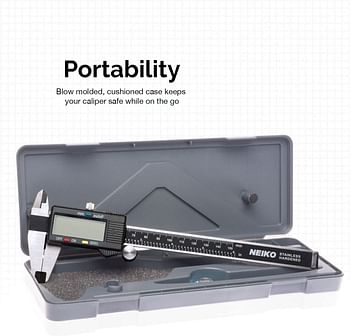 Neiko 01407A Electronic Digital Caliper Stainless Steel Body With Large Lcd Screen | 0-6 Inches | Inch/Fractions/Millimeter  Silver/Black