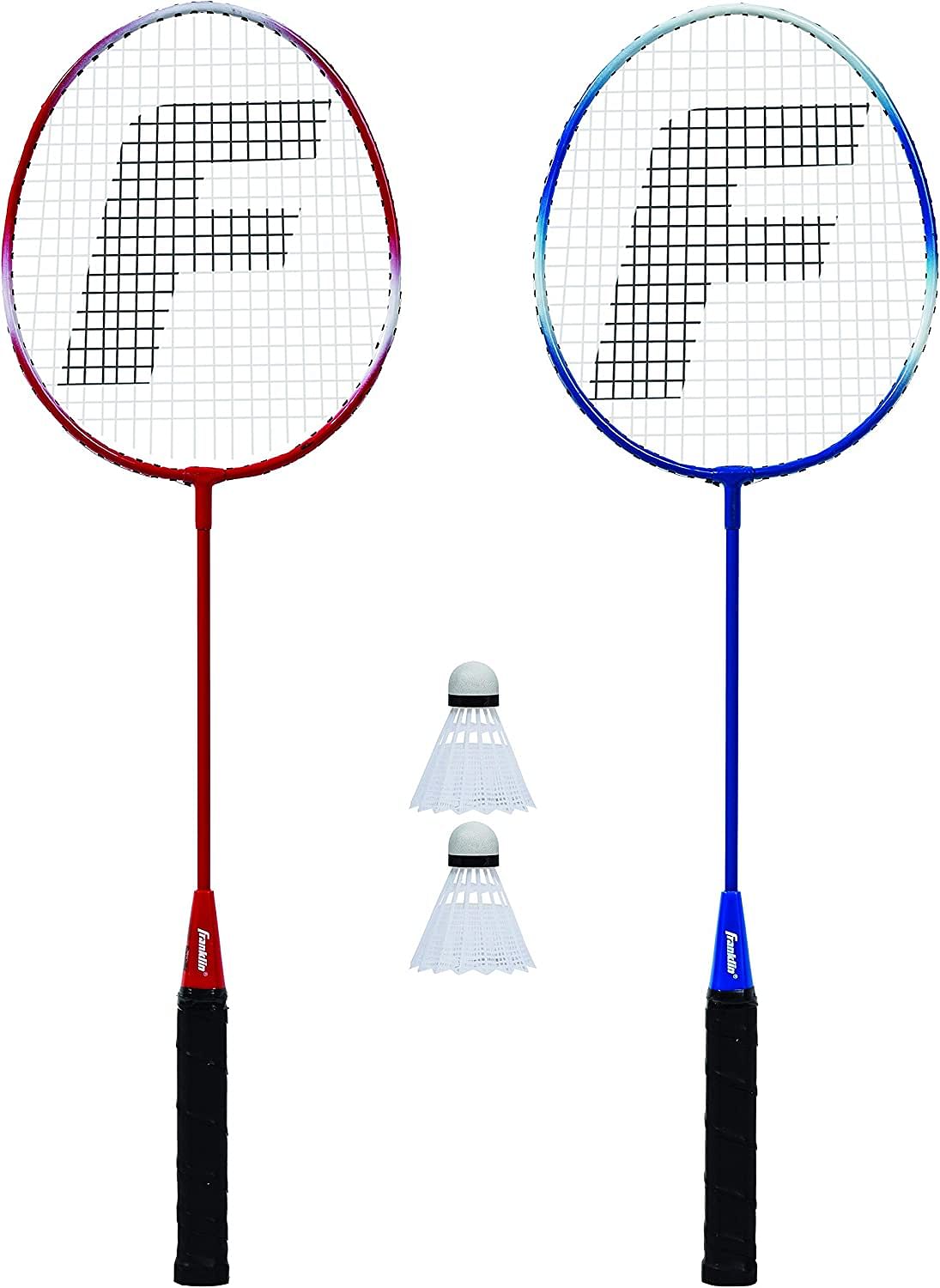Franklin Sports 2 Player Badminton Replacement Set - 2 Badminton Racquets and 2 Shuttlecocks - Adults and Kids Backyard Game Red, White, Blue