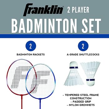 مجموعة استبدال لعبة تنس الريشة - 2 لاعب من فرانكلين سبورت - 2 مضرب تنس الريشة و2 قطعة - لعبة الفناء الخلفي للكبار والأطفال