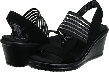 Skechers Women's Rumblers Sci-fi Wedge Sandal/Black/38 EU Wide