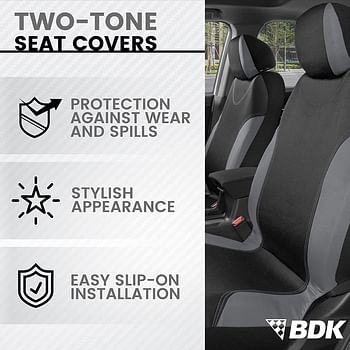 Bdk Ultrasleek Gray Seat Covers For Cars Full Set, Two-Tone Front Seat Covers With Matching Back Seat Cover, Stylish Car Seat Protectors With Split Bench Design, Automotive Interior Covers