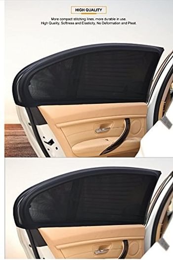 Showay 2Pcs Car Window Shade For Baby Universal Fit Adjustable Shade Breathable Mesh Car Curtains Window Net Car Rear Door Outdoor Camping Netting XL, Black, Carsun06