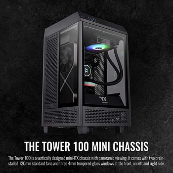 Thermaltake Tower 100 Black Edition Tempered Glass Type-C (Usb 3.1 Gen 2) Mini Tower Computer Chassis Supports Mini-Itx Ca-1R3-00S1Wn-00