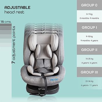 MOON Rover Baby/Infant Travel Car Seat |Group 0-1-2-3|(0-12 Years) 360° Rotating Car Seat, Multi-Stage, Reclining, Isofix |Rearward Facing(0M - 12M)|Forward Facing (9M-12 Yrs)- Grey