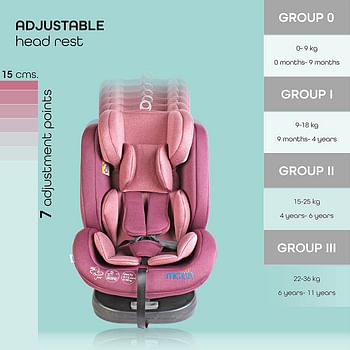 MOON Rover Baby/Infant Travel Car Seat |Group 0-1-2-3|(0-12 Years) 360° Rotating Car Seat, Multi-Stage, Reclining, Isofix |Rearward Facing(0M - 12M)|Forward Facing (9M-12 Yrs)- Pink