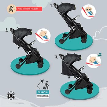 وارنر بروذ عربة اطفال للسفر صغيرة الحجم بتصميم باتمان مناسبة للاطفال منذ الولادة وحتى 36 شهرا مزودة بسلة تخزين ومكابح خلفية ومقبض وغير ذلك