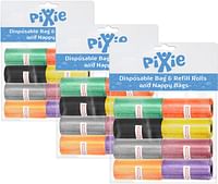 Pixie Bag & Refill 8 Rolls 2Pcs+1, 480 Bags, Baby Nappy Bag, Pet Waste Bag, Scented Diaper Bag, Trash Bag, Garbage Bag, Colorful Plastic Bag, Poop Bag, Sacks, Multi Color