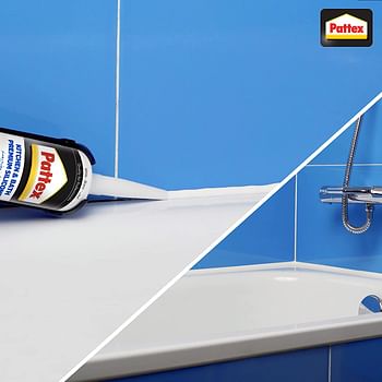 Pattex Sf525 Kitchen And Bath Premium Silicone Sealant, Mould Resistant, Ideal For Showers, Toilets And Tiles, Easy Bathroom Sealant And Kitchen Sealant, 1X280ML Cartridge