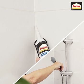 Pattex Sf525 Kitchen And Bath Premium Silicone Sealant, Mould Resistant, Ideal For Showers, Toilets And Tiles, Easy Bathroom Sealant And Kitchen Sealant, 1X280ML Cartridge