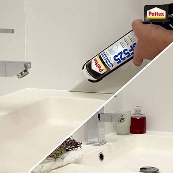 Pattex Sf525 Kitchen And Bath Premium Silicone Sealant, Mould Resistant, Ideal For Showers, Toilets And Tiles, Easy Bathroom Sealant And Kitchen Sealant, 1X280ML Cartridge