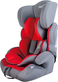 MOON Tolo Car Seat – Baby Travel Gear for Kids (9m to 11yrs) – Forward-Facing Child Booster Seat w/Adjustable Headrest – Group 1-2-3 Comfort Car Accessories - Grey and Red