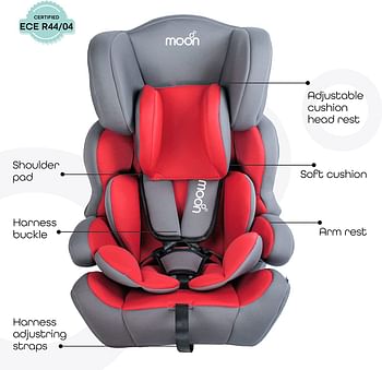 MOON Tolo Baby/Infant/Kids Travel Car Seat + Booster Seat|Group 1-2-3|Foraward Facing | Adjustable Headrest| Side Impact Protection|Suitable from 9 Months to 11 years (Upto 36 Kg)- Black Black/Upto 36 Kg