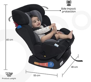 MOON Sumo Car Seat – Birth to 6yrs Baby Travel Gear – Convertible Rear & Forward-Facing Booster Seat – Reclining Car Seat for Group 0-1-2 – Child Comfort Car Accessories – Grey