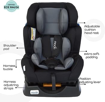 MOON Sumo Car Seat – Birth to 6yrs Baby Travel Gear – Convertible Rear & Forward-Facing Booster Seat – Reclining Car Seat for Group 0-1-2 – Child Comfort Car Accessories – Grey