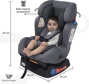 MOON Sumo Car Seat – Birth to 6yrs Baby Travel Gear – Convertible Rear & Forward-Facing Booster Seat – Reclining Car Seat for Group 0-1-2 – Child Comfort Car Accessories – Grey