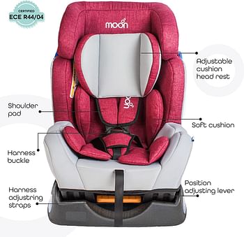 MOON Sumo Baby/Infant/Kids Travel Car Seat |Group 0-1-2| Rearward/Forward Facing| Reclining| Padded Seat| Suitable From Birth To 6 Years(Upto 25 Kg)- Grey & Crimsonm Red