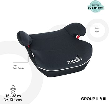 MOON Kido Baby/Kids Lightweight Travel Booster Car Seat Group 2/3 Universal Fix Extra Large Seat Backless Belt Positioning Suitable From 3 Years To 12 Years From 15 36 Kg- Black