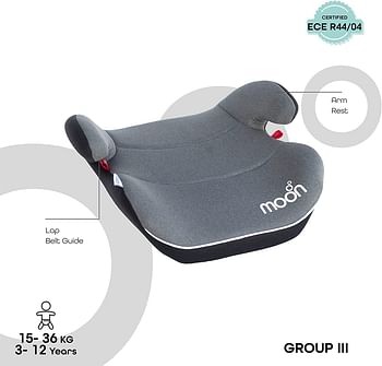 MOON Kido Baby/Kids Lightweight Travel Booster Car Seat Group 3 Universal Fix Extra Large Seat Backless Belt Positioning Suitable From 3 Years To 12 Years From 15 36 Kg- Dark Grey