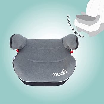 MOON Kido Baby/Kids Lightweight Travel Booster Car Seat Group 2/3 Universal Fix Extra Large Seat Backless Belt Positioning Suitable From 3 Years To 12 Years From 15 36 Kg- Grey
