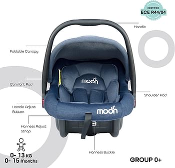MOON Bibo Infant/Baby/Kids Travel Car Seat With Full Body Support CUShion Rear Facing Seat Carry Cot AdjUStable Canopy Suitable For 0 Months+0 13 Kg Blue